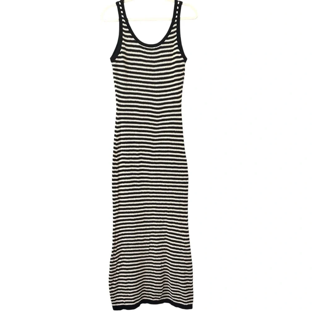 4th & Reckless Crochet Knit Black Stripe Maxi Dress Size Large - Picture 5 of 7